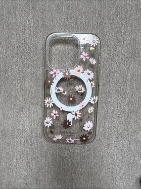 kate spade Clear iPhone 15 Pro Case Pink & Rose Gold Flowers and MagSafe Ring